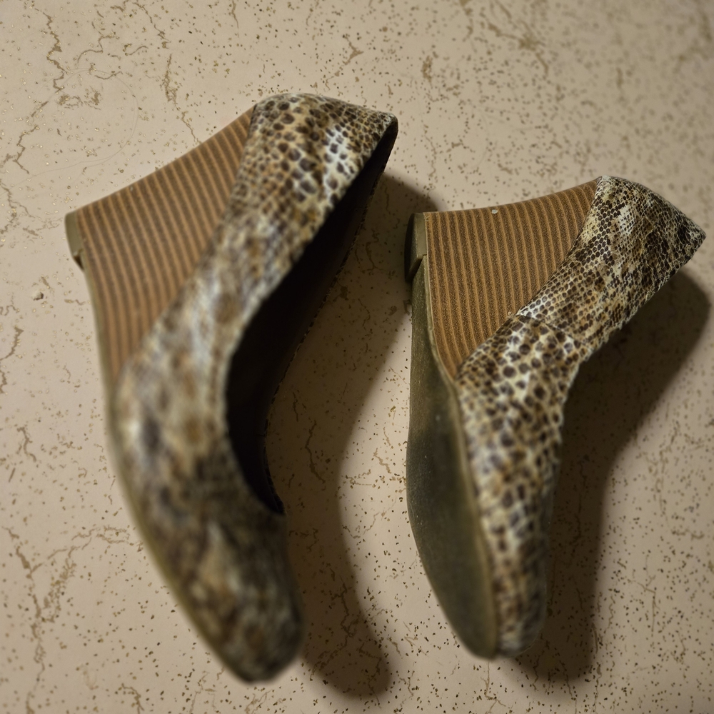 Tan and Brown Leopard-Trim Wedges